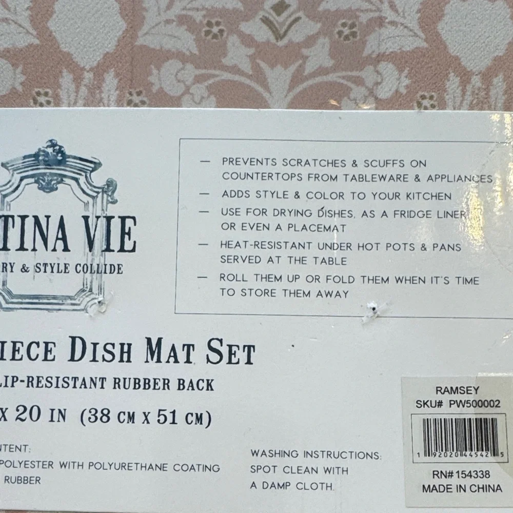 Pink Floral 2-Piece Dish Mat Set